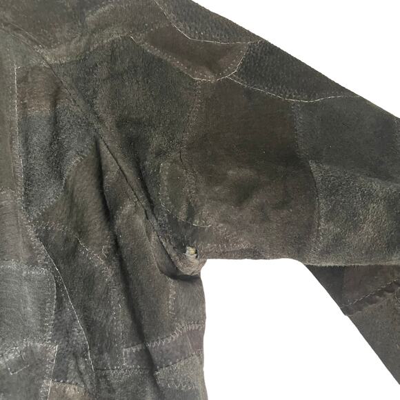 Leather Works USA Large Vintage 80s Black Leather Patchwork Bomber Jacket Grunge - Picture 4 of 11